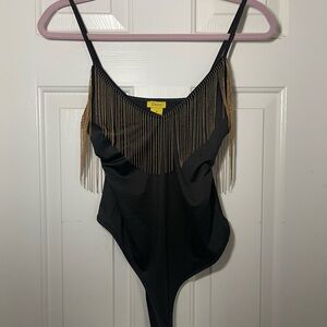 Daisy Black Bodysuit with Gold Accents